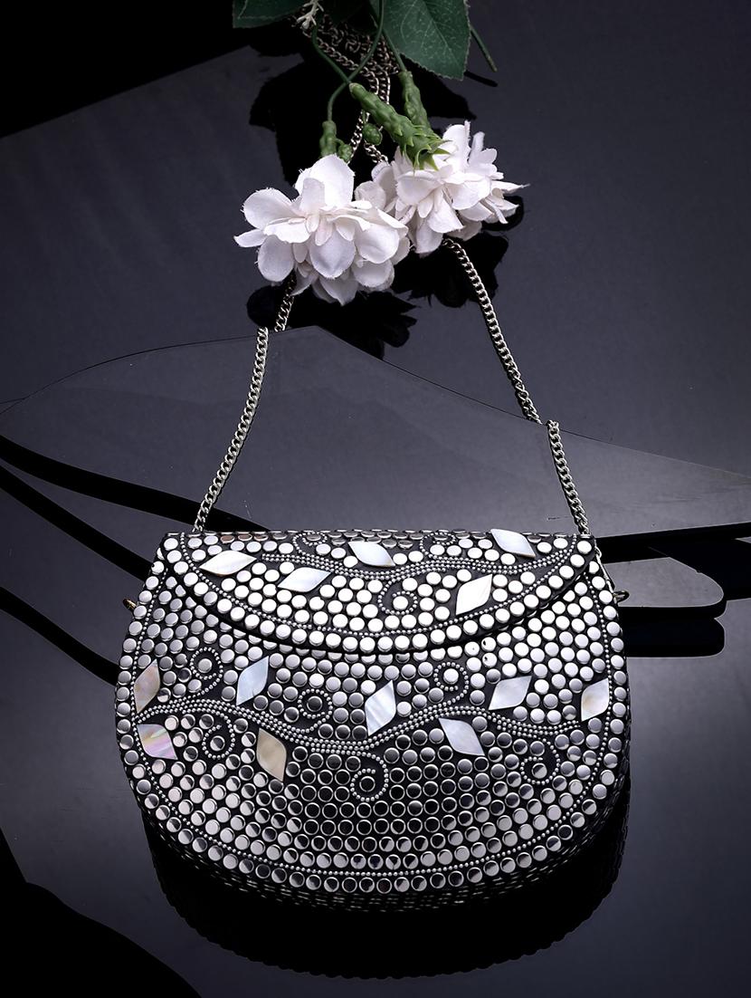 women mirror worked clutch with detachable sling chain - 21918667 - Zoom Image - 0