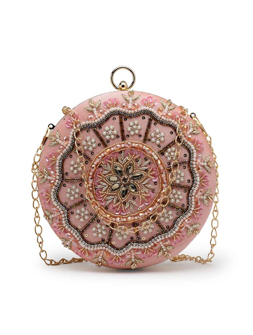 Women Embellished Clutch With Detachable Sling Chain