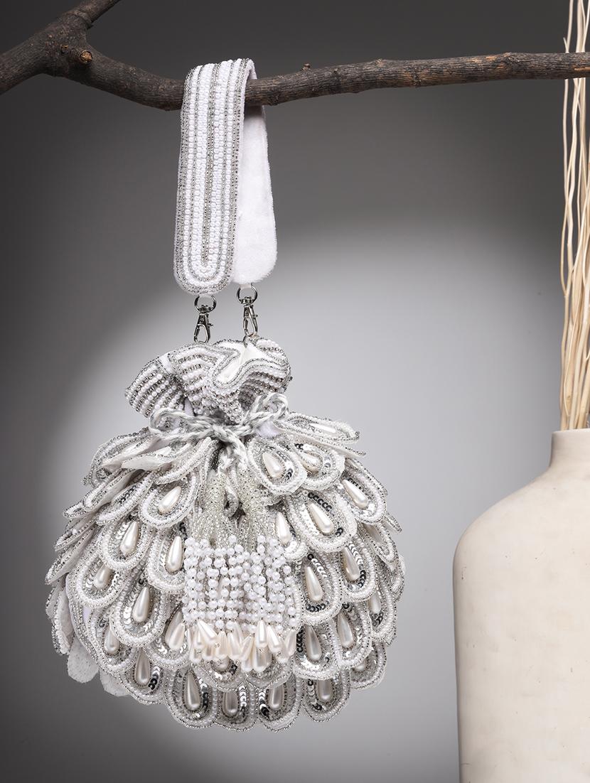 white velvet ethnic potli - 21918674 - Zoom Image - 0