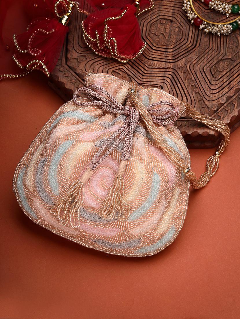 coral faux silk ethnic potli