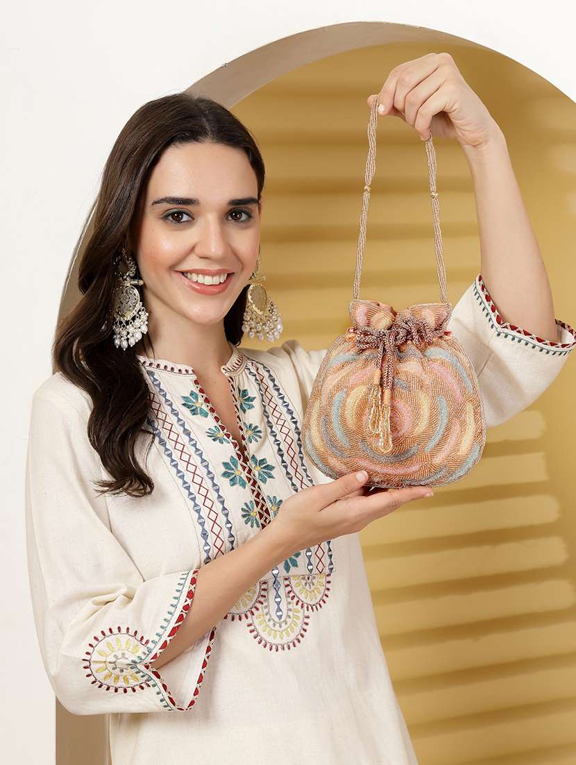 coral faux silk ethnic potli - 21918682 - Standard Image - 8