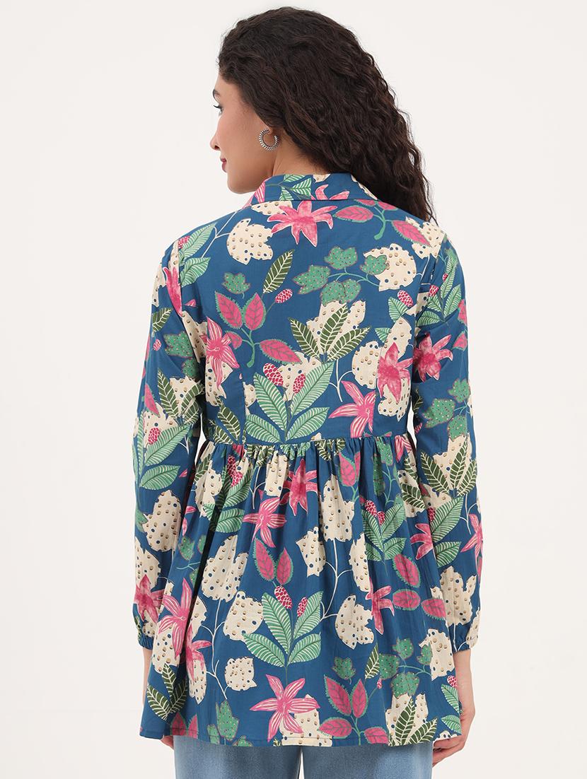 women floral printed long sleeves peplum top - 21918699 - Standard Image - 3