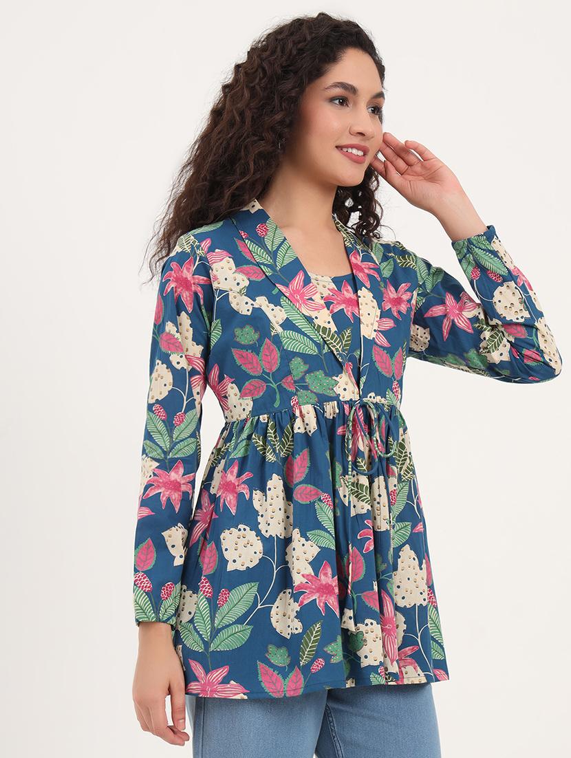 women floral printed long sleeves peplum top - 21918699 - Standard Image - 5