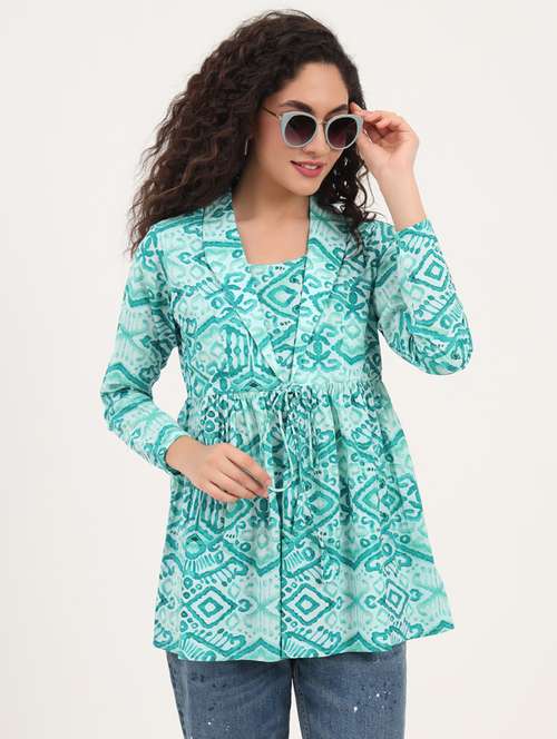 women printed long sleeves peplum top - 21918702 -  Standard Image - 0