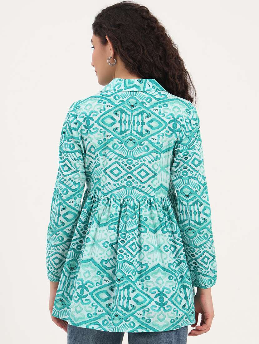 women printed long sleeves peplum top - 21918702 - Standard Image - 3