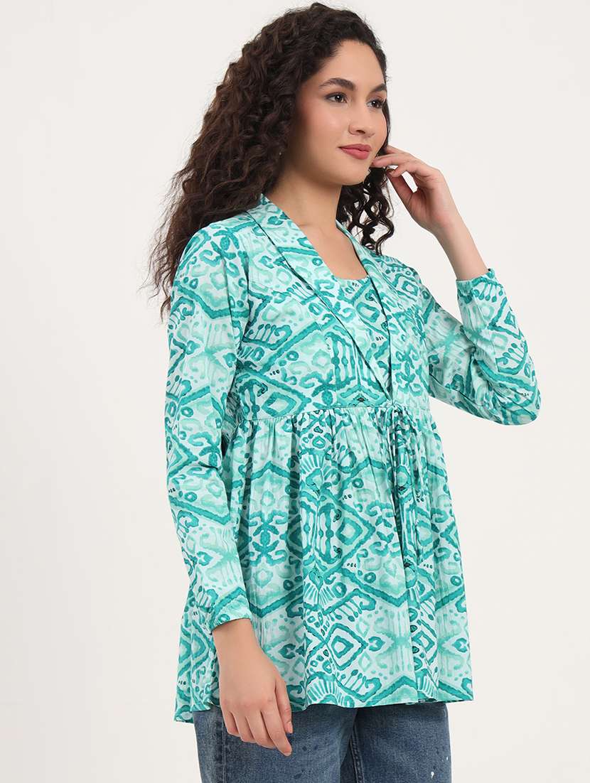 women printed long sleeves peplum top - 21918702 - Standard Image - 5