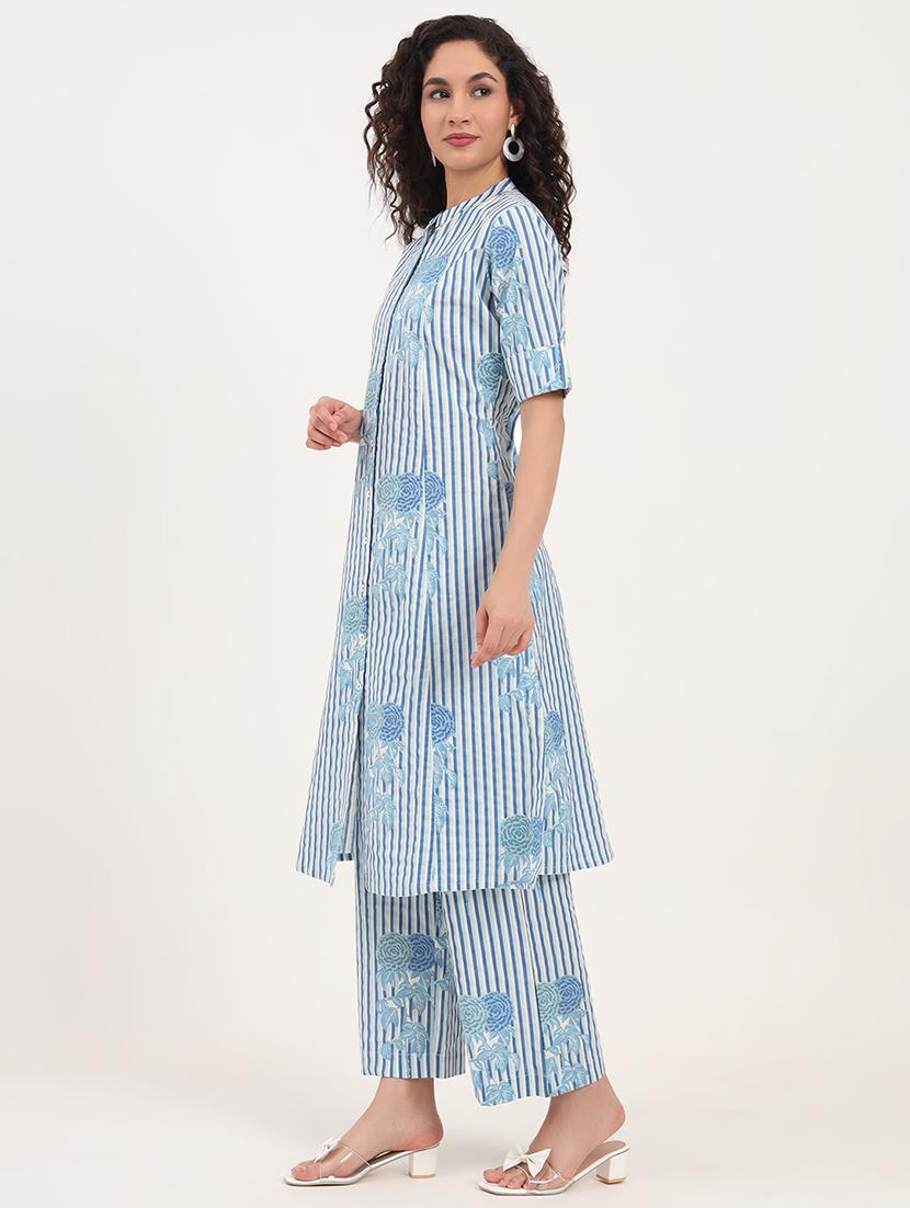 women striped kurta and palazzo co-ord set - 21918706 - Standard Image - 3