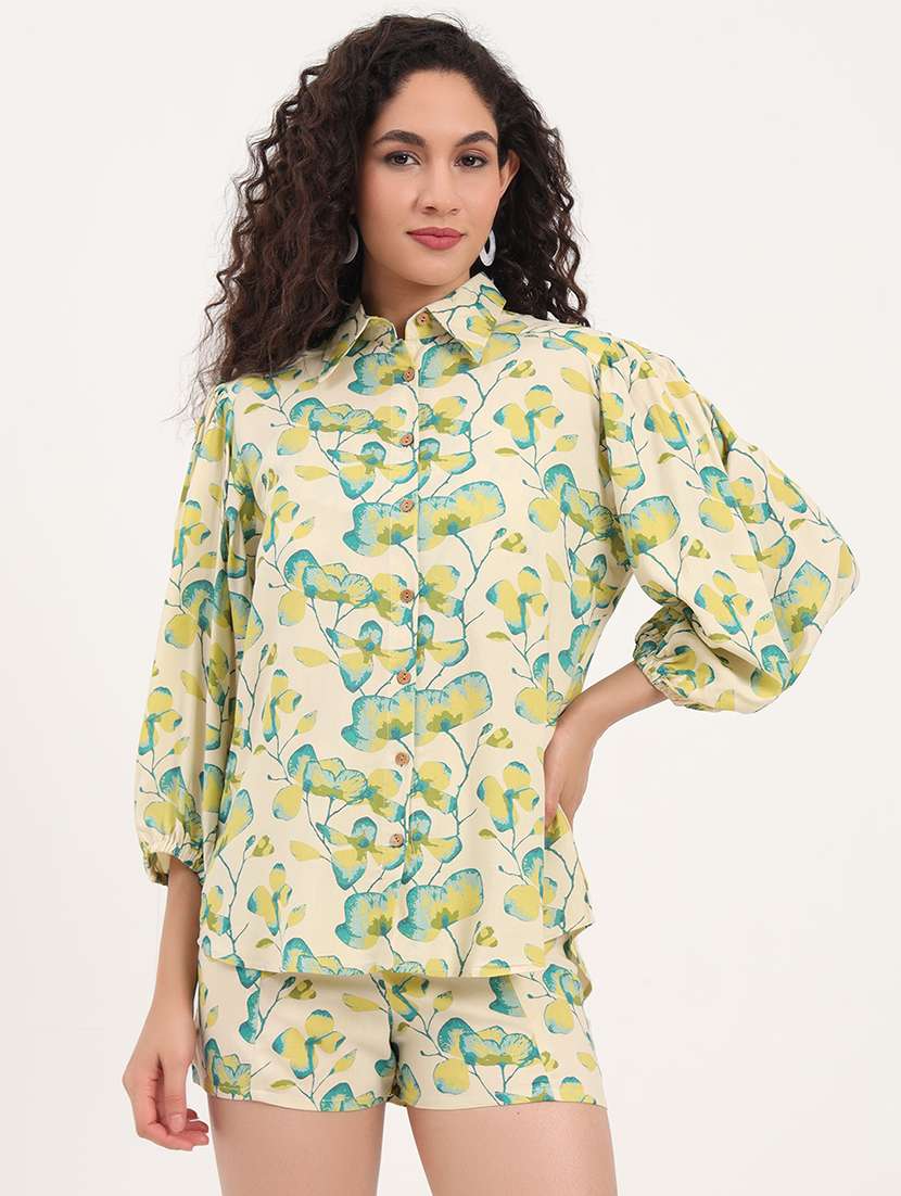 women floral printed top and short with shirt set