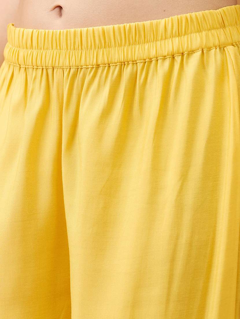 women yellow mirror work v-neck gotta lace pleated flared hem a-line kurta with pant set - 21918776 -  Standard Image - 5