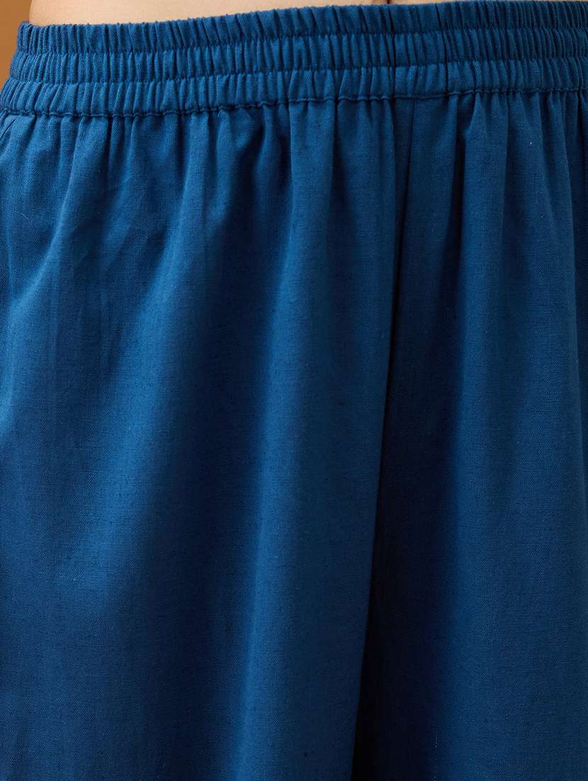 women blue v-neck bell sleeves embroidered & mirror work detail gotta lace straight kurta with pant festive set - 21918782 -  Standard Image - 5