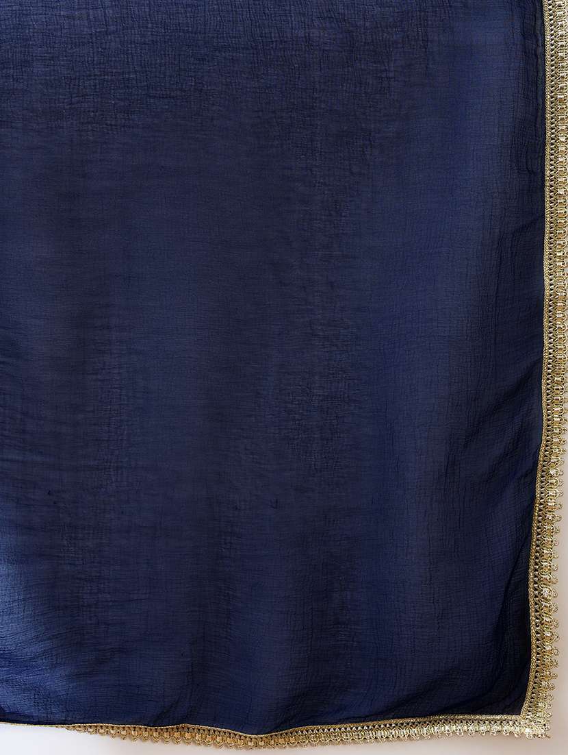 women green sequinned zari embroidered yoke a-line kurta with pant & contrast dupatta set - 21918792 -  Standard Image - 5