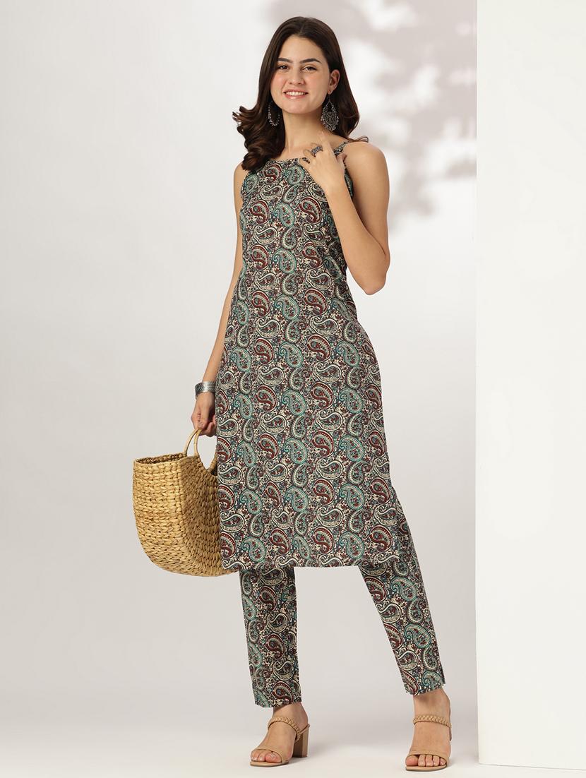 women paisley shoulder strap kurta pant set - 21918799 - Standard Image - 3