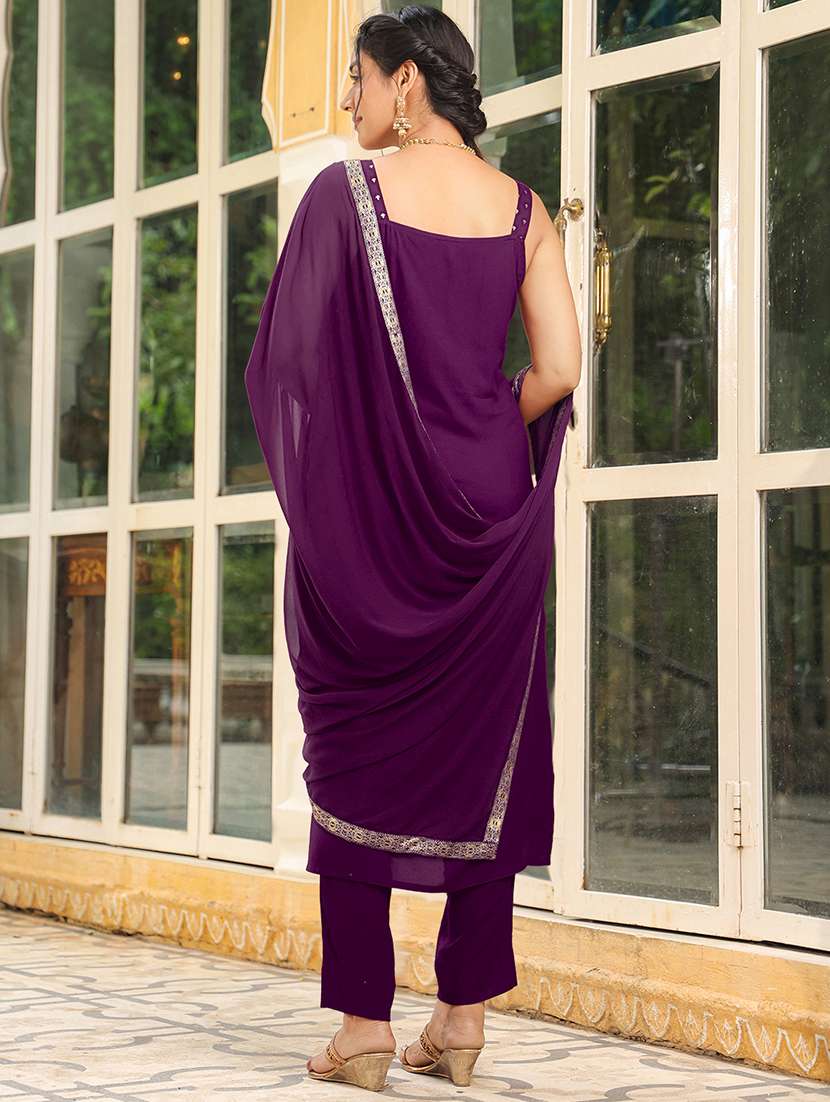 women purple sleeveless kurta pant with dupatta set - 21918803 -  Standard Image - 3