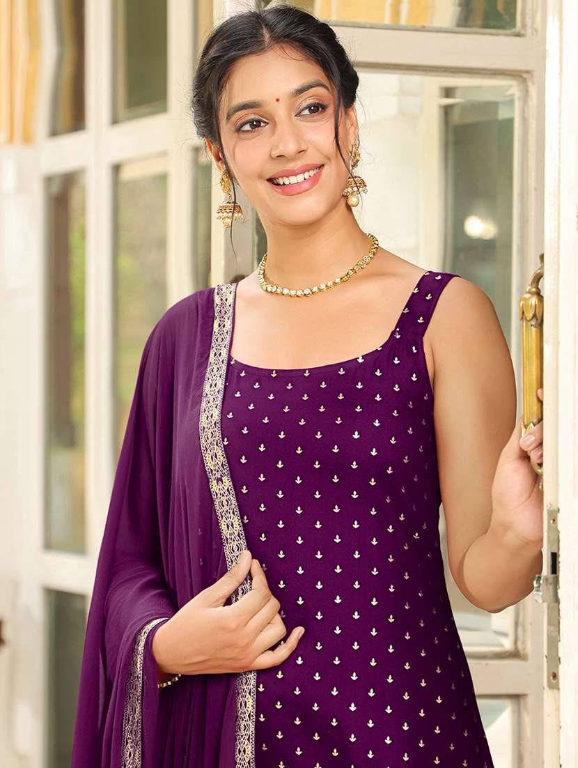 women purple sleeveless kurta pant with dupatta set - 21918803 -  Standard Image - 5