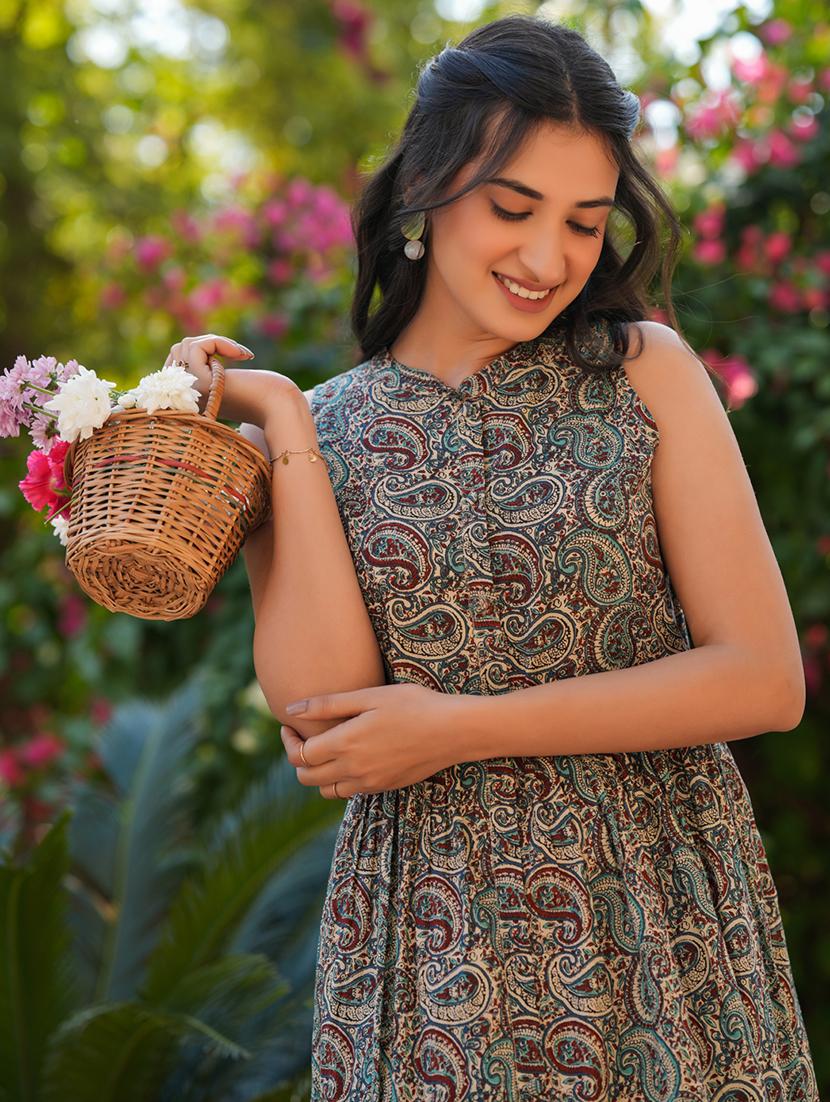 women printed mandarin neck sleeveless tiered dress - 21918806 - Standard Image - 3