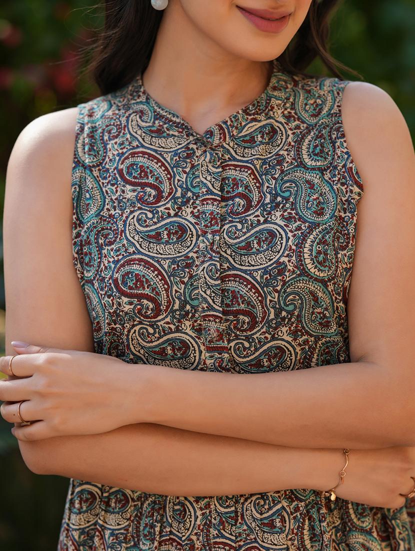 women printed mandarin neck sleeveless tiered dress - 21918806 - Standard Image - 5