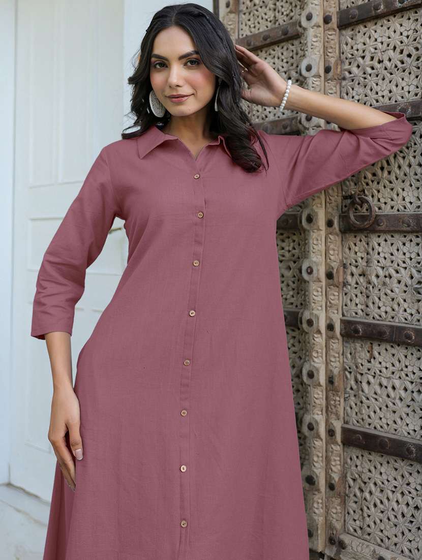 women solid three quarter sleeves a-line dress - 21918808 -  Standard Image - 5