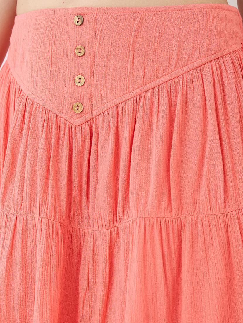 women peach mid rise flared hem tiered mini skirt - 21918812 - Standard Image - 5