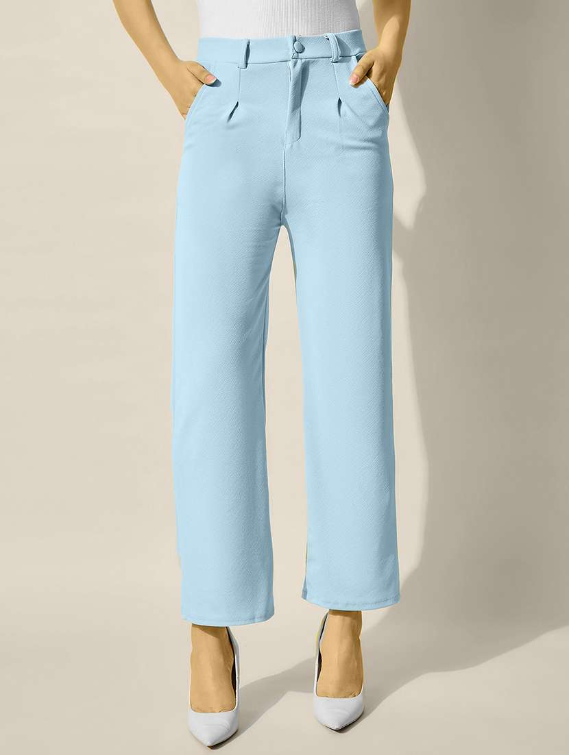 women light blue solid high rise straight trouser - 21918821 - Zoom Image - 0