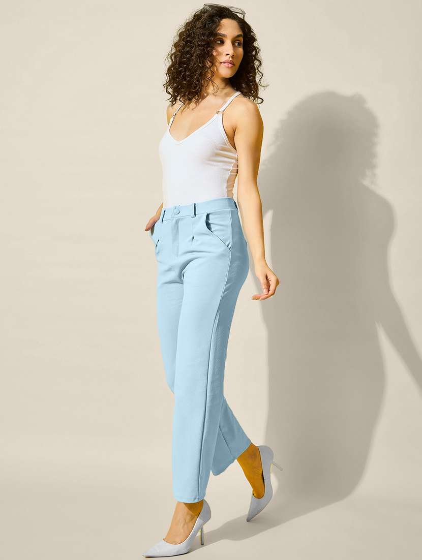 women light blue solid high rise straight trouser - 21918821 - Standard Image - 5