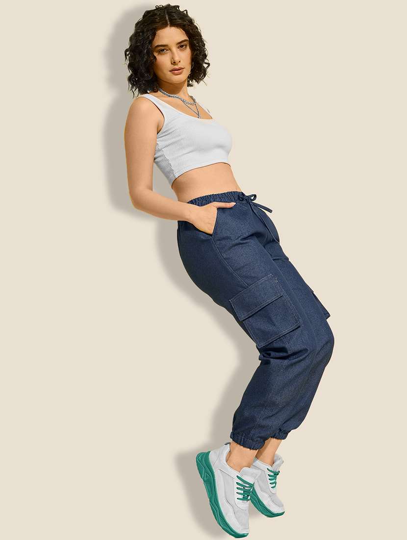 women navy blue denim jogger cargo - 21918825 - Standard Image - 3