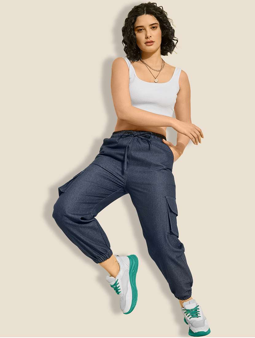 women navy blue denim jogger cargo - 21918825 - Standard Image - 5