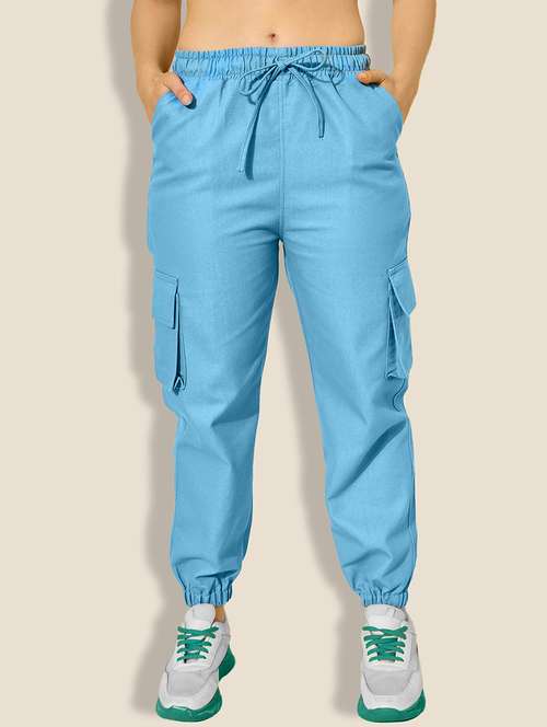 women blue solid denim jogger cargo - 21918826 -  Standard Image - 0