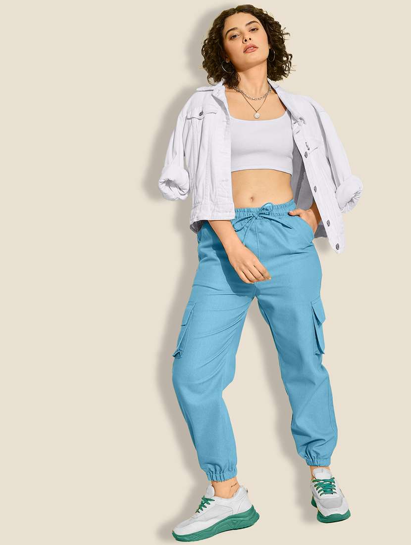 women blue solid denim jogger cargo - 21918826 - Standard Image - 5
