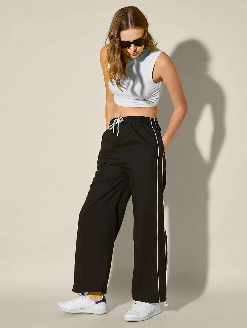 women solid high rise parachute pant - 21918827 - Standard Image - 5