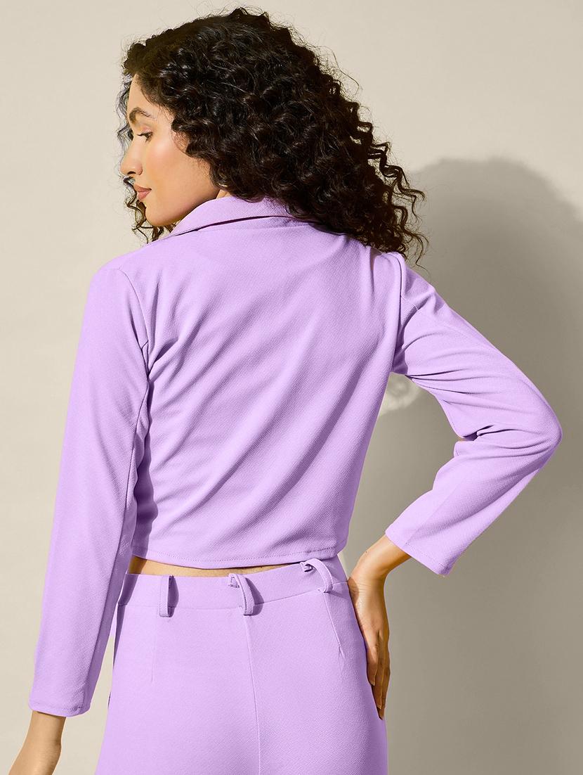 women lavender solid long sleeve crop blazer - 21918834 - Standard Image - 3