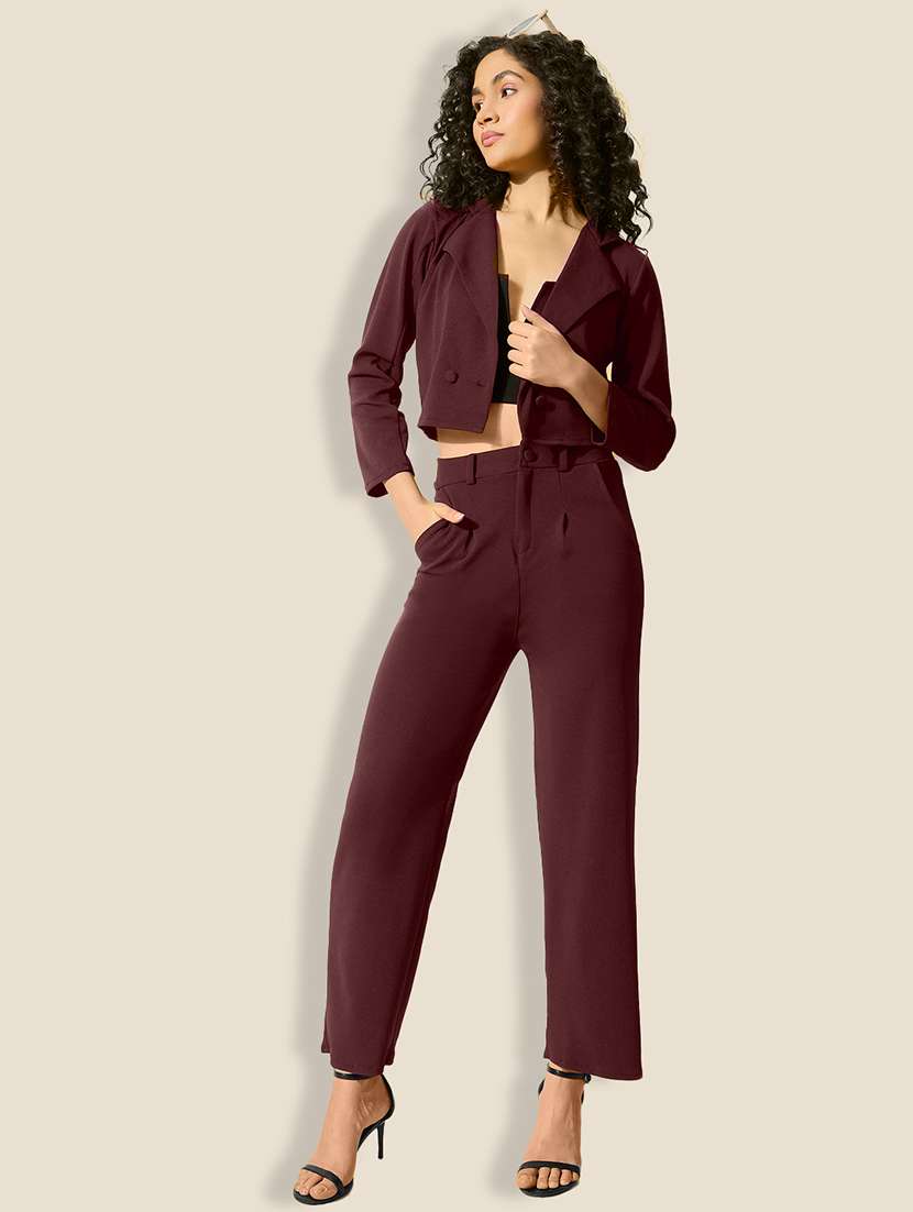 women maroon solid long sleeve crop blazer - 21918838 -  Standard Image - 3