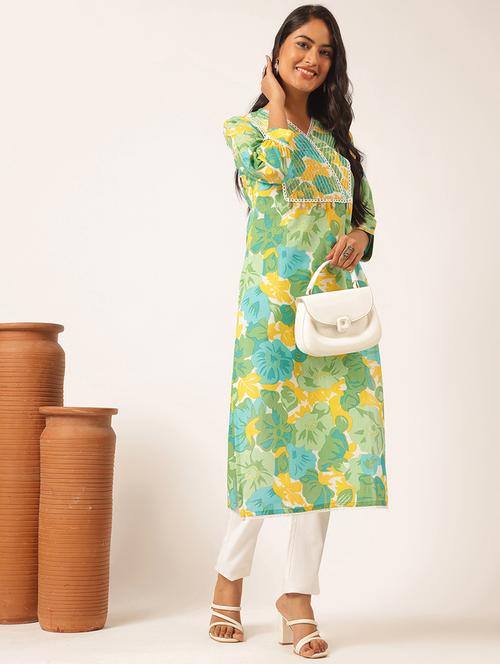 women three quarter sleeve straight kurta - 21918852 - Standard Image - 0