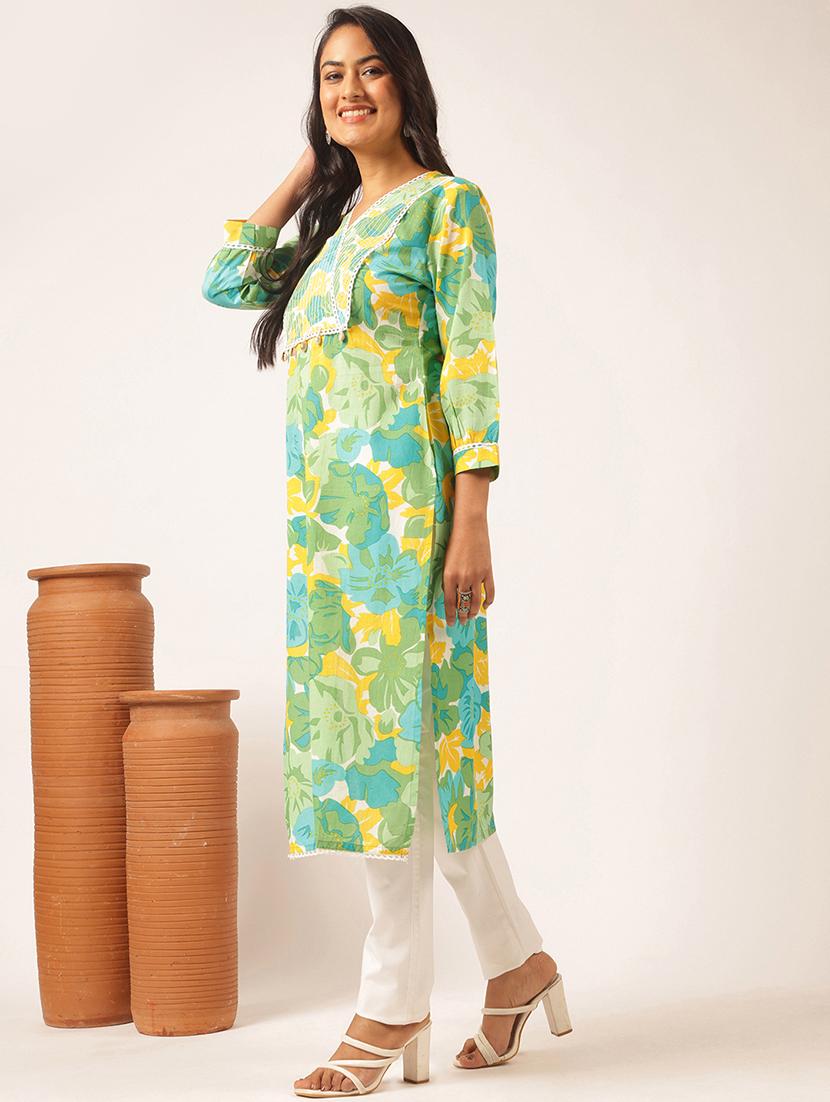 women three quarter sleeve straight kurta - 21918852 - Standard Image - 3