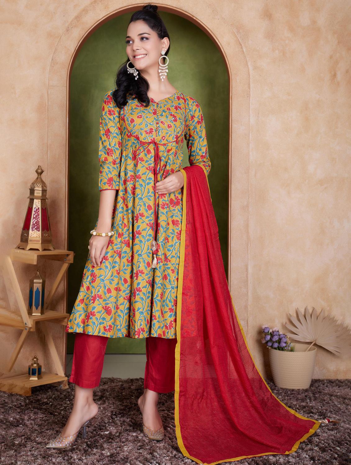 women three quarter sleeve kurta pant with dupatta set - 21918853 -  Zoom Image - 0