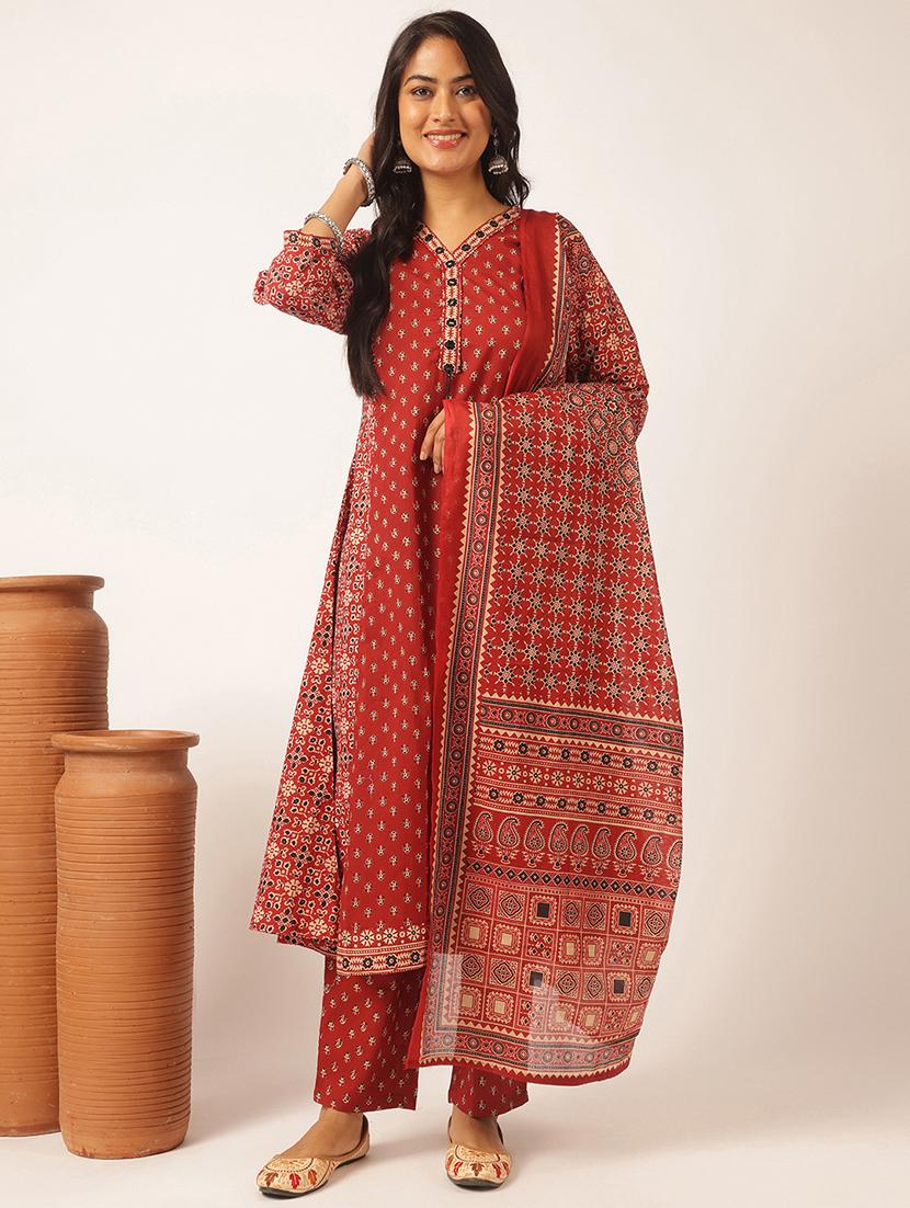 women three quarter sleeve kurta pant with dupatta set