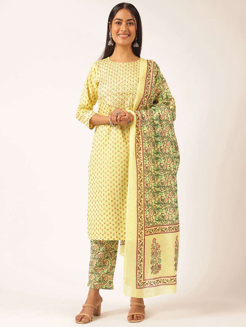 women three quarter sleeve kurta pant with dupatta set