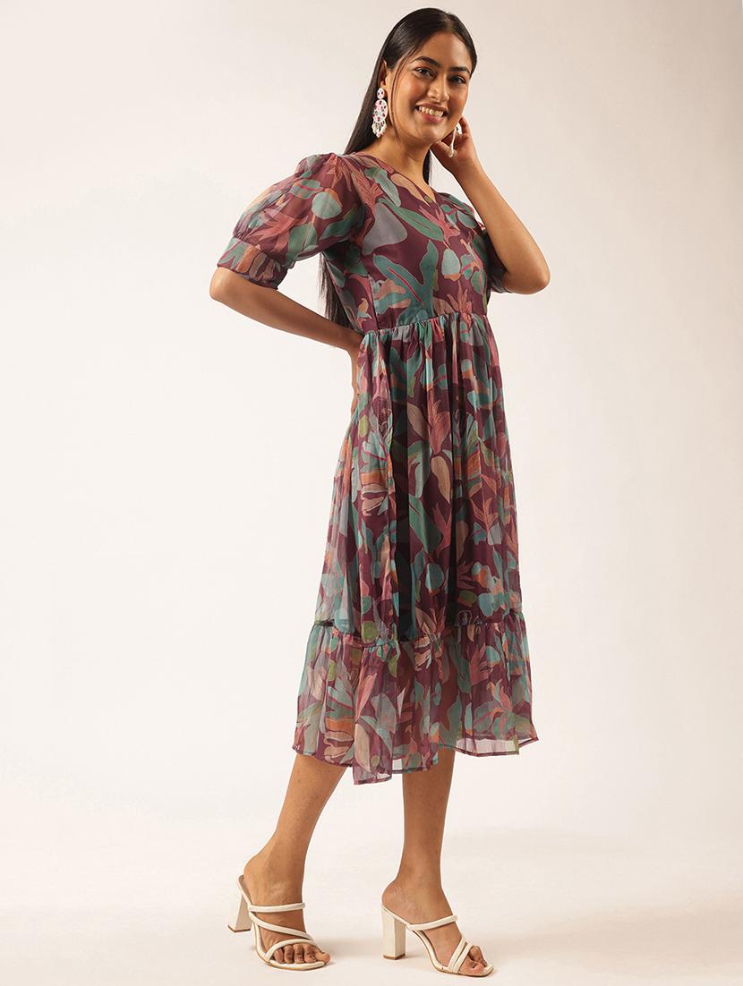 women floral printed puff sleeve tiered dress - 21918911 - Standard Image - 3