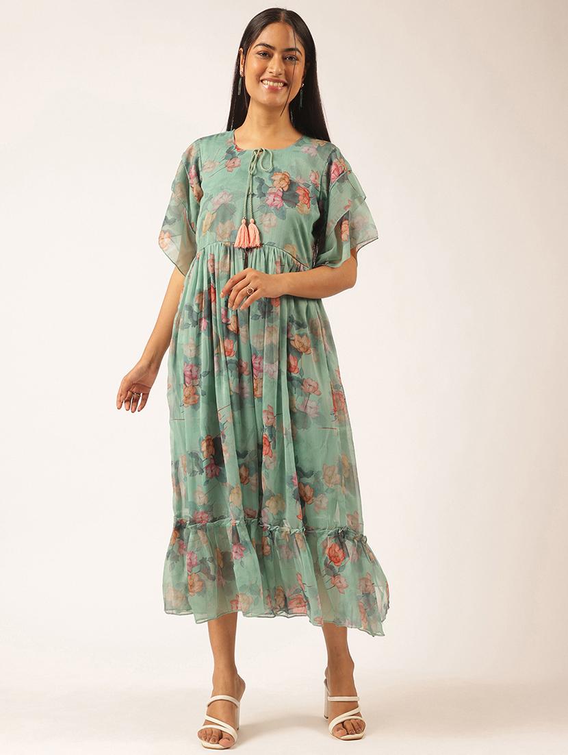 women floral printed tie-up neck tiered dress - 21918912 - Zoom Image - 0