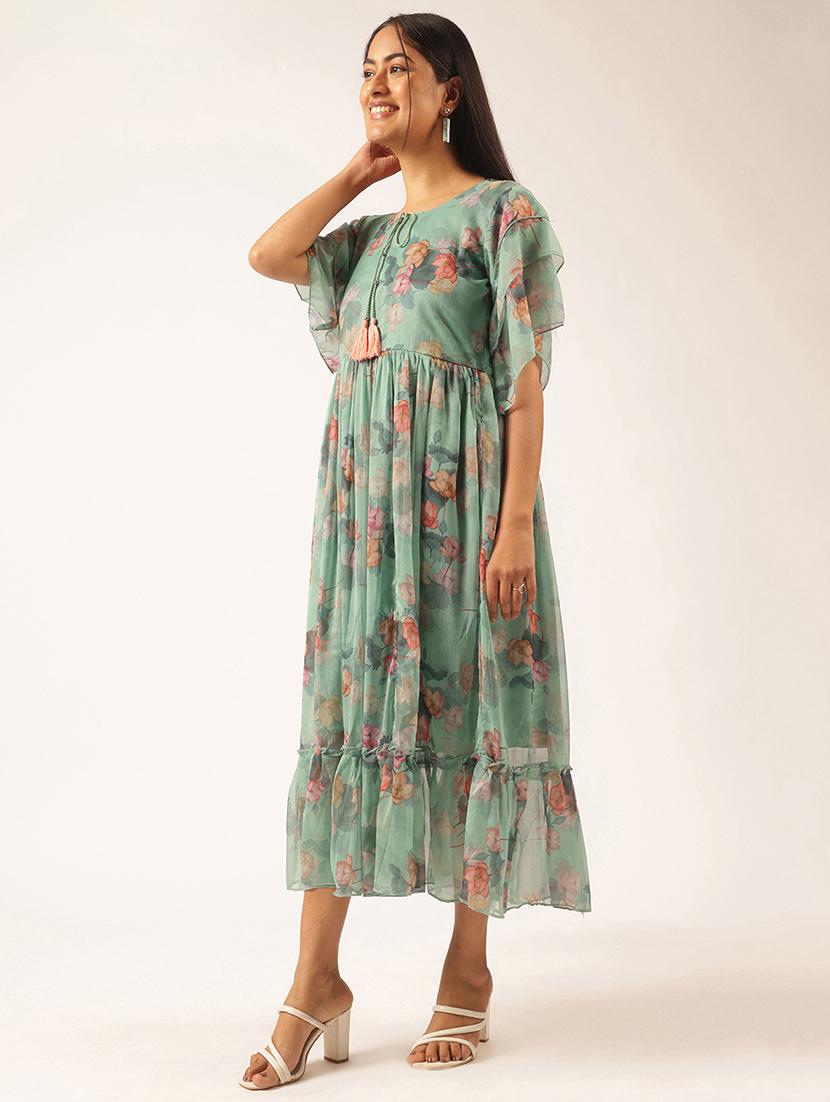 women floral printed tie-up neck tiered dress - 21918912 - Standard Image - 3