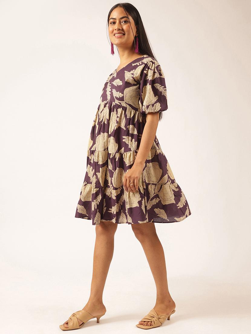 women floral printed puff sleeve tiered dress - 21918913 - Standard Image - 3