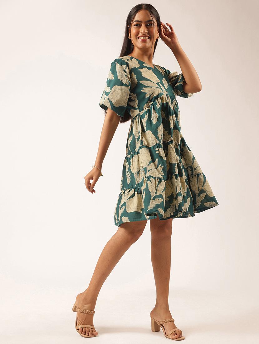 women floral printed puff sleeve tiered dress - 21918914 - Standard Image - 3