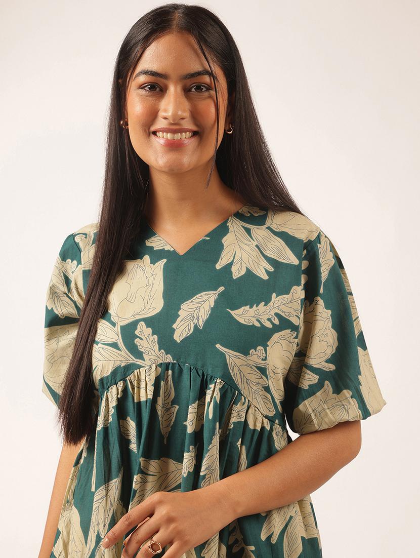 women floral printed puff sleeve tiered dress - 21918914 - Standard Image - 5