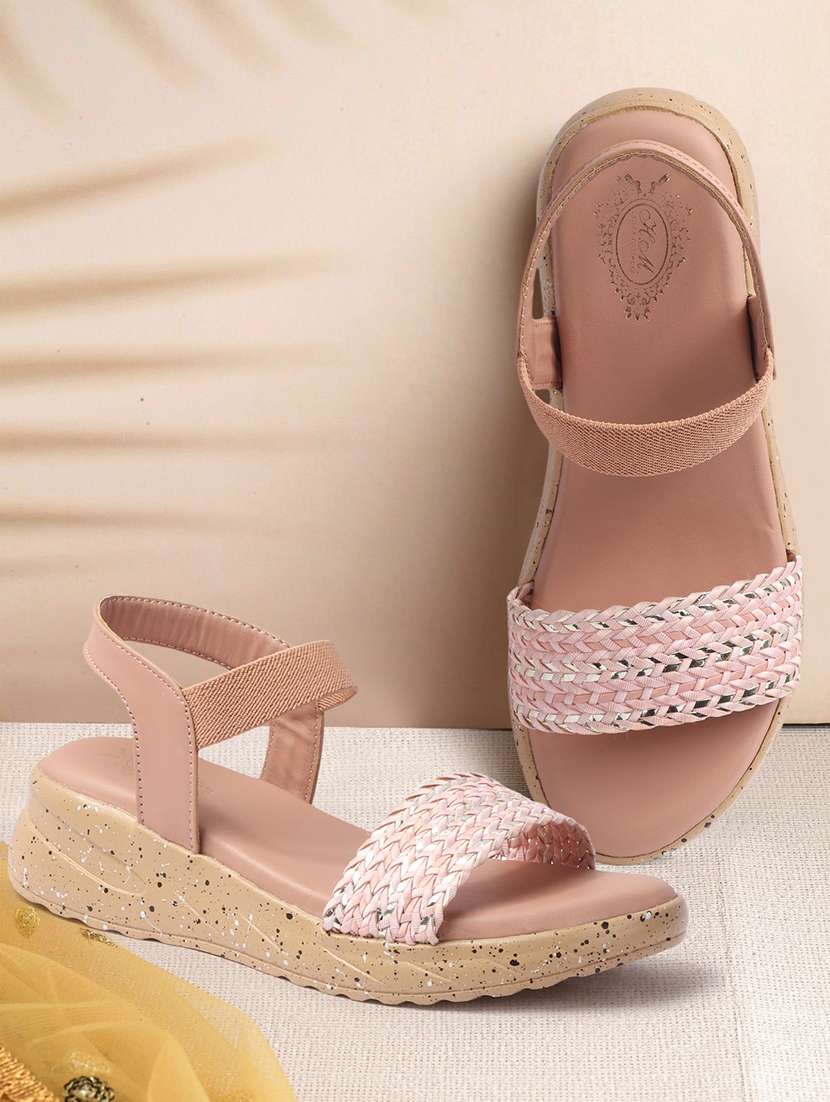 women peach ankle strap wedge