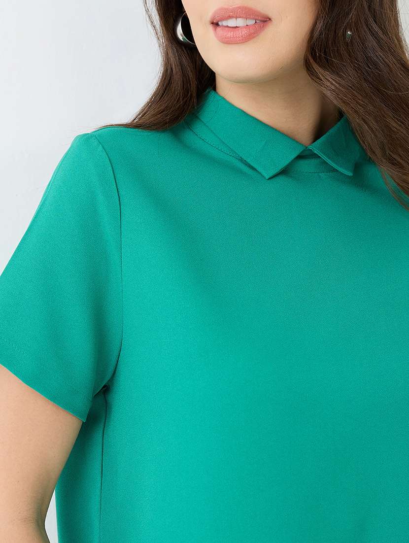 women green short sleeves collared neck back button shirt style workwear top - 21918969 -  Standard Image - 5