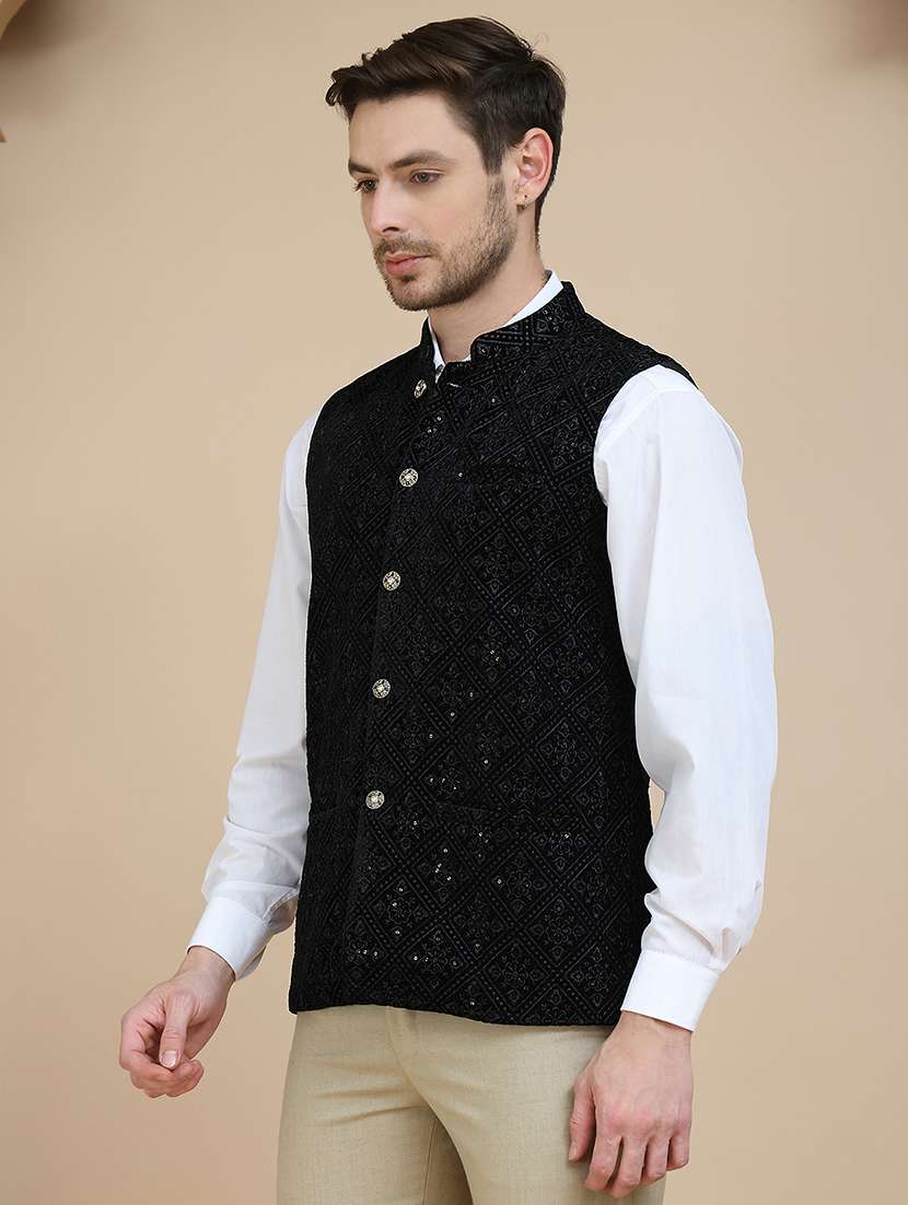 men embroidered sleeveless nehru jacket - 21919288 -  Zoom Image - 0