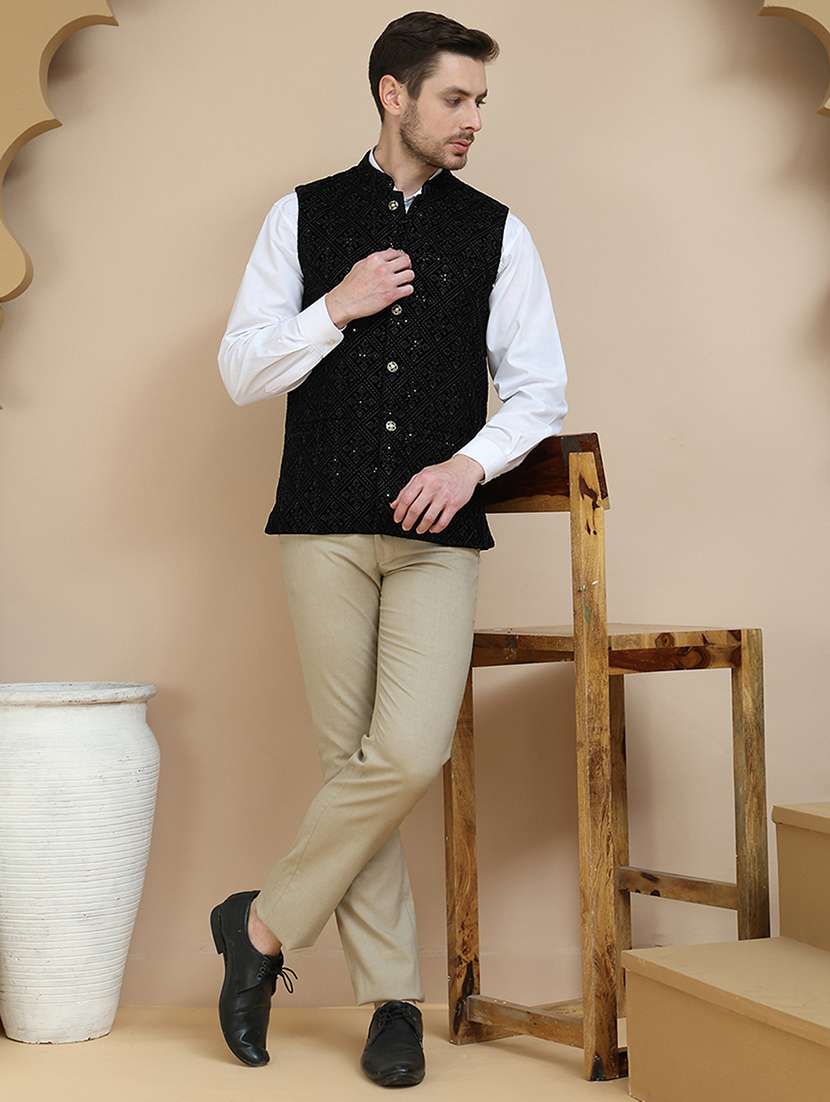 men embroidered sleeveless nehru jacket - 21919288 -  Standard Image - 5