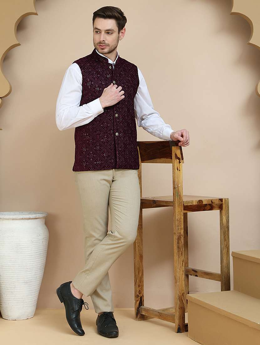 men embroidered sleeveless nehru jacket - 21919290 -  Standard Image - 5