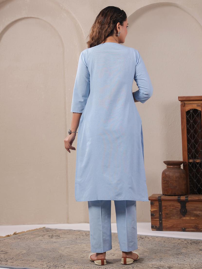 women solid three quarter sleeve kurta pant set - 21919533 - Standard Image - 3