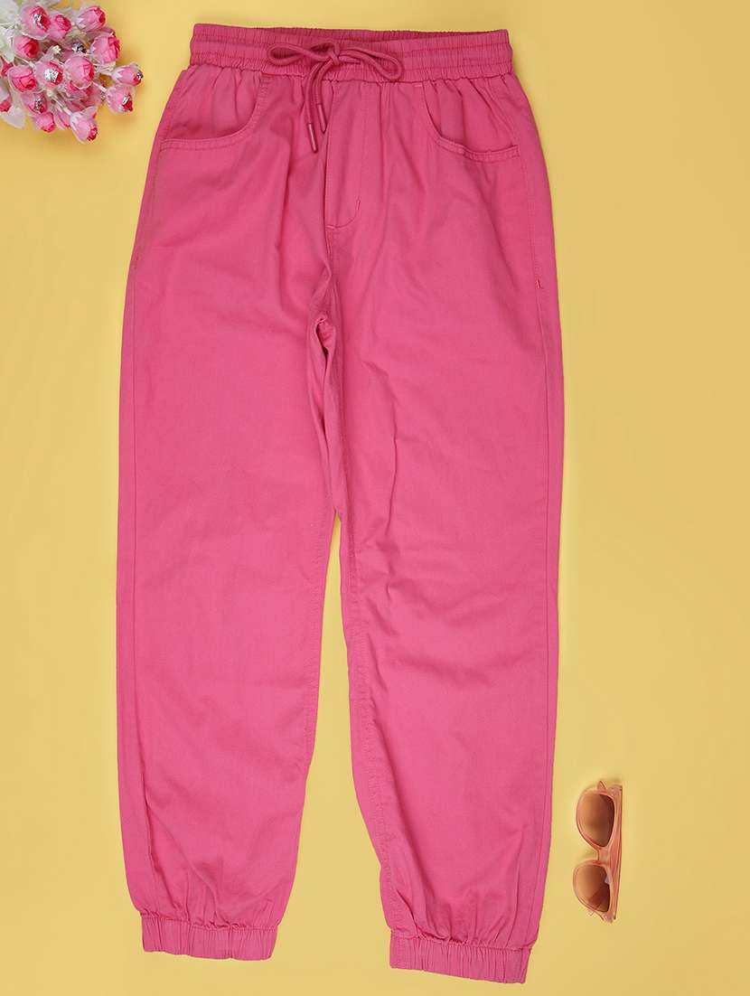 girls solid mid rise relaxed fit jogger