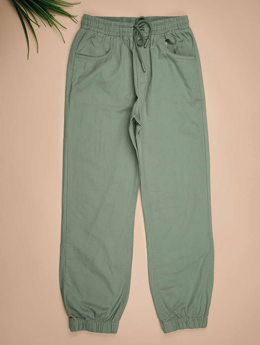 girls solid mid rise relaxed fit jogger